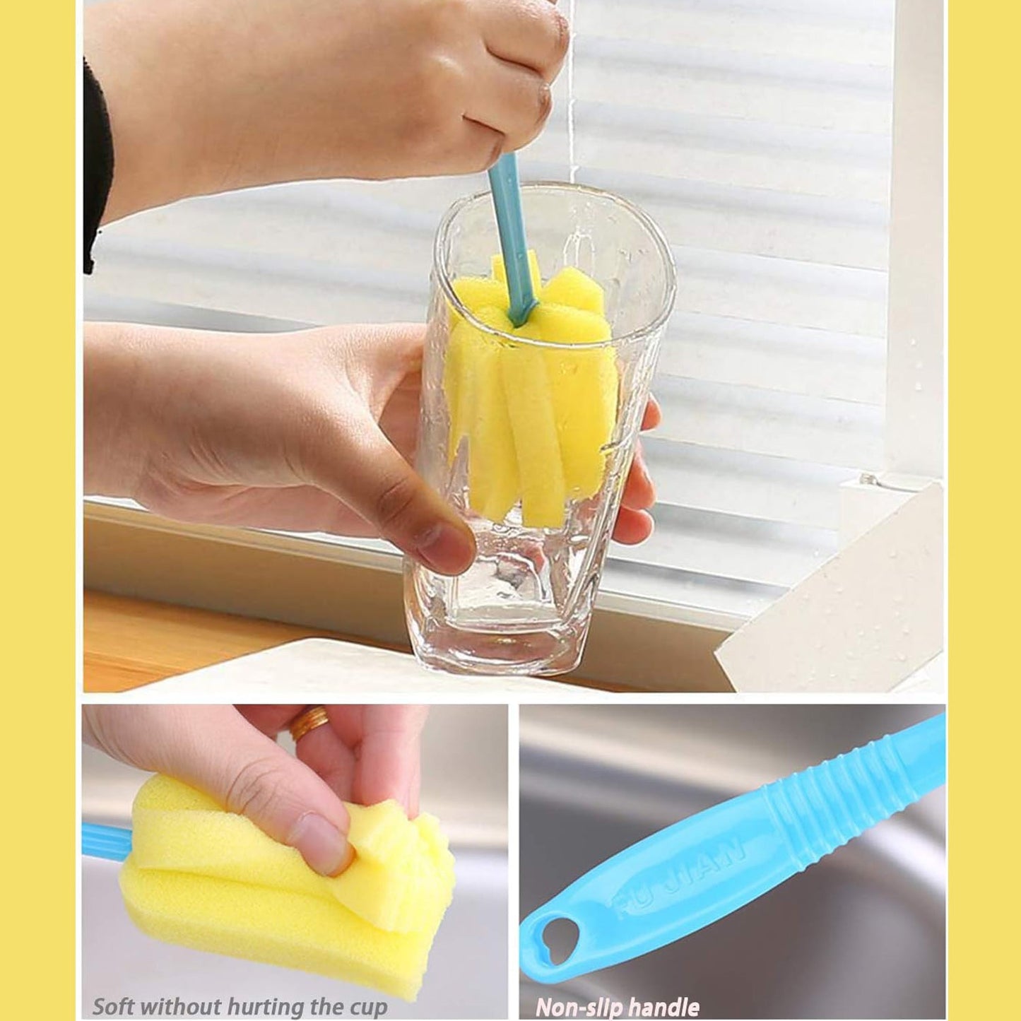 Sponge Cup Washing Brush For Washing Cup Milk Bottle Cleaning Sponge Head, Household Kitchen Cleaning Tool 20Cm