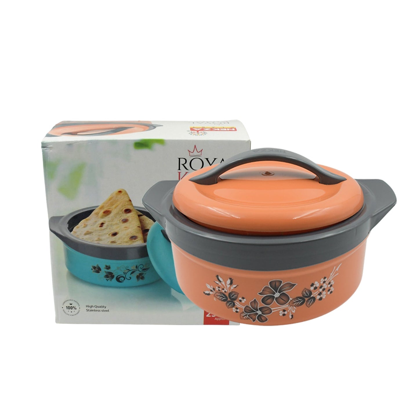 Casserole for Food Serving Inner Steel Insulated Hot Pot Flowers Printed Chapati Box Apx 2500 ml