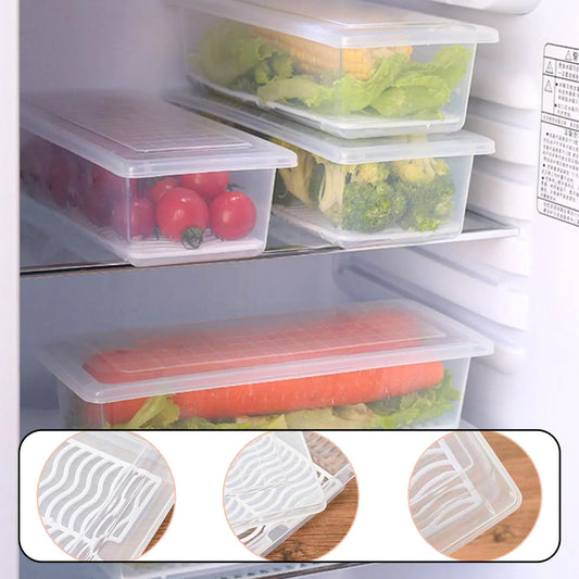 FOOD STORAGE CONTAINER WITH REMOVABLE DRAIN PLATE AND LID 1500 ML Vegetables & Fruits Freezer Storage Container for Kitchen (PACK OF 4PC)