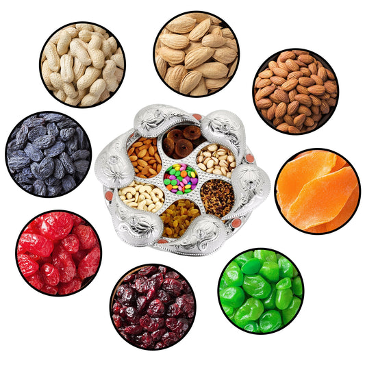 7 Section Dry Fruit Serving Rotating Tray , Candy, Chocolate, Snacks Storage Box, Masala Box