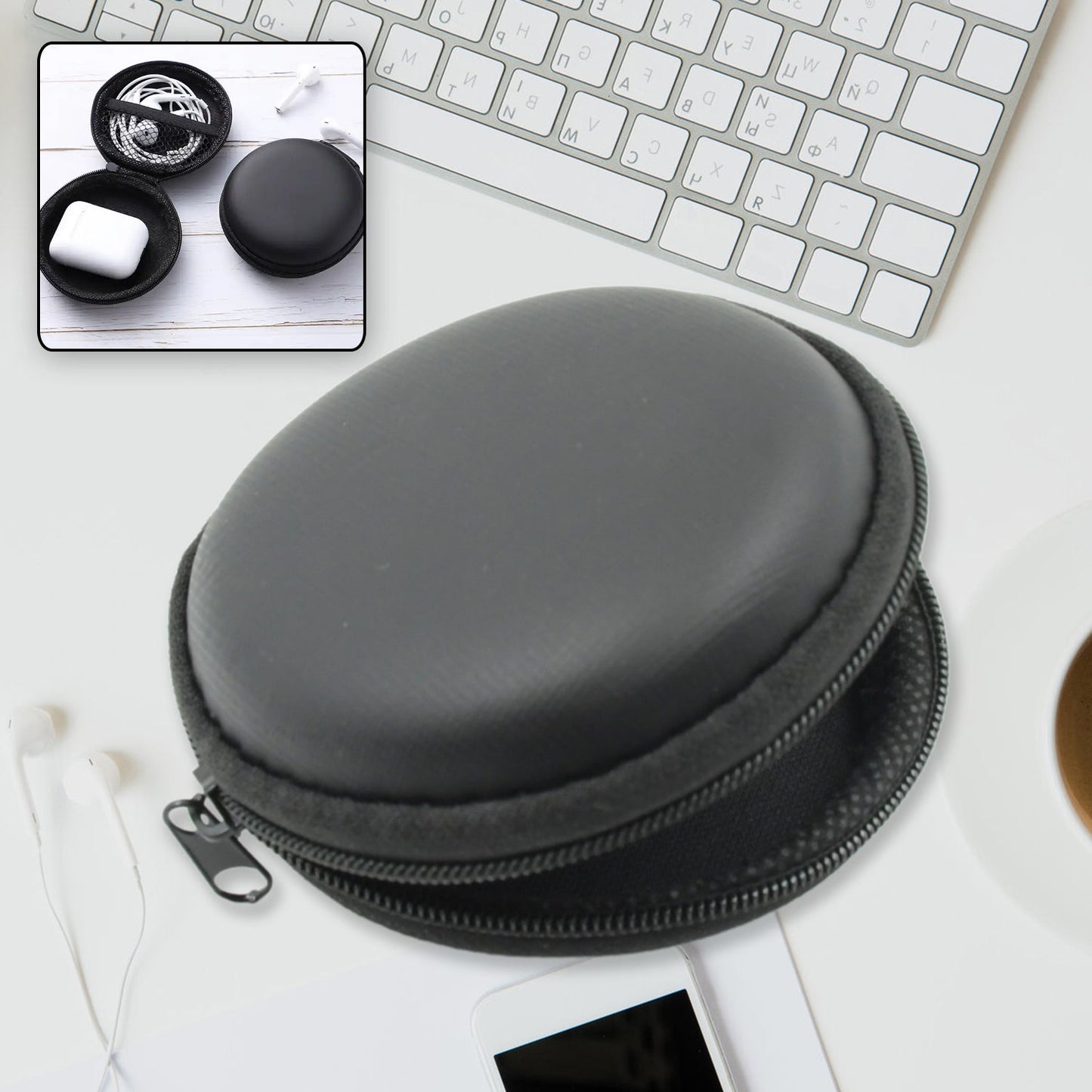 Earphone Carrying Cute Case Round Pocket Pouch for Headphone Data Cable, Coins, Airpods, Pendrive, Earphone Case Organizer Perfect Return Gift (Mix Design 1 PC)