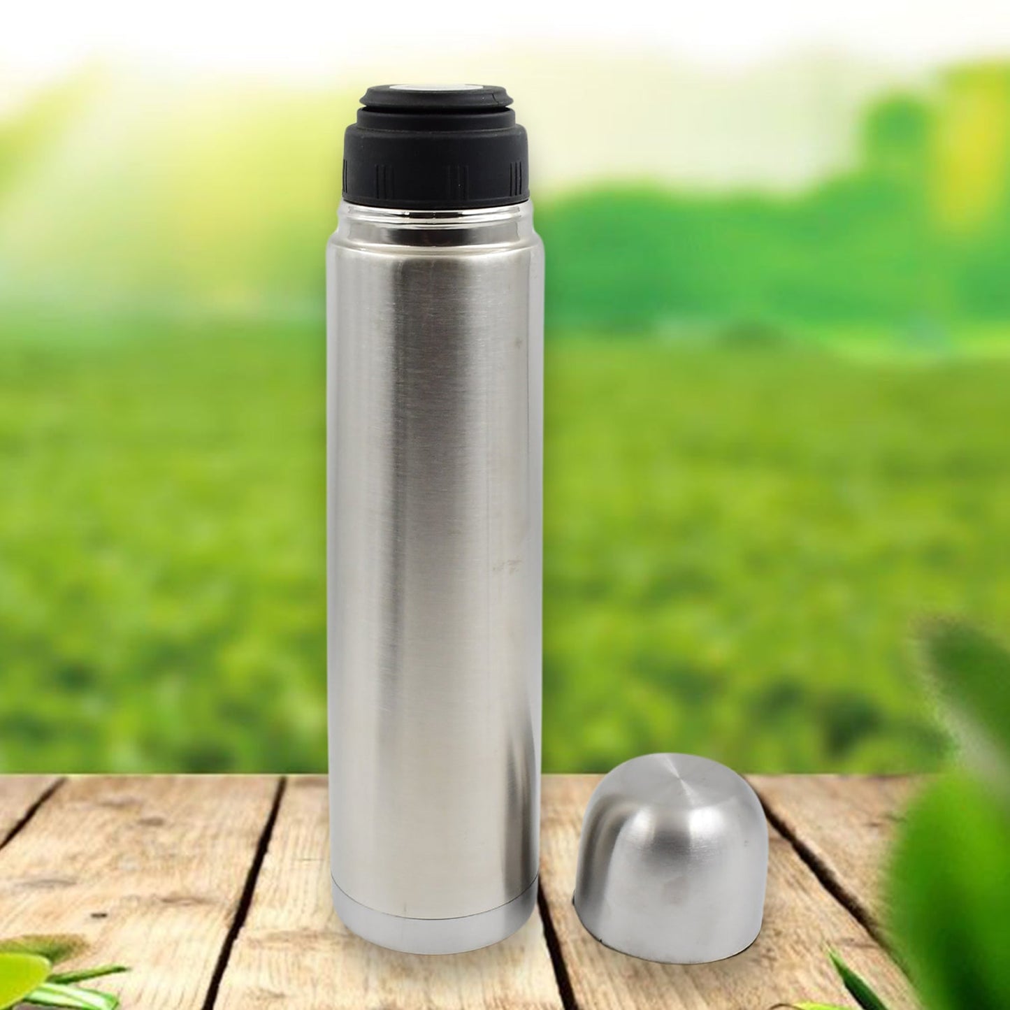 Vacuum Flask With Cover, 18/8 Stainless Steel | Hot and Cold Water Bottle with Push-Down Lid | Double Walled Stainless Steel Bottle for Travel, Home, Office, School, Picnic (1000 ML / With Cover)