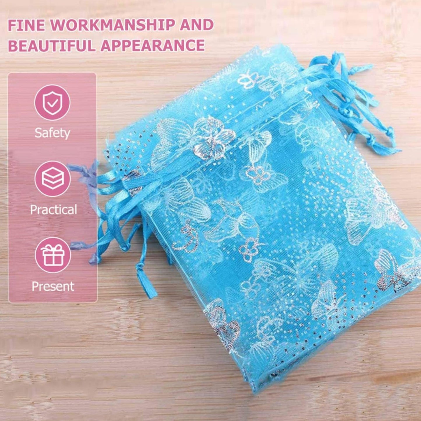 Organza Return Gift Bags Small Mesh Bags Drawstring Gift Bags Christmas Drawstring Organza Gift Bags, Wedding Party Festival Gift Bags, Jewellery Packing Pouch Dry Fruit Pouch 10×12 Cm (100 Pcs Set)