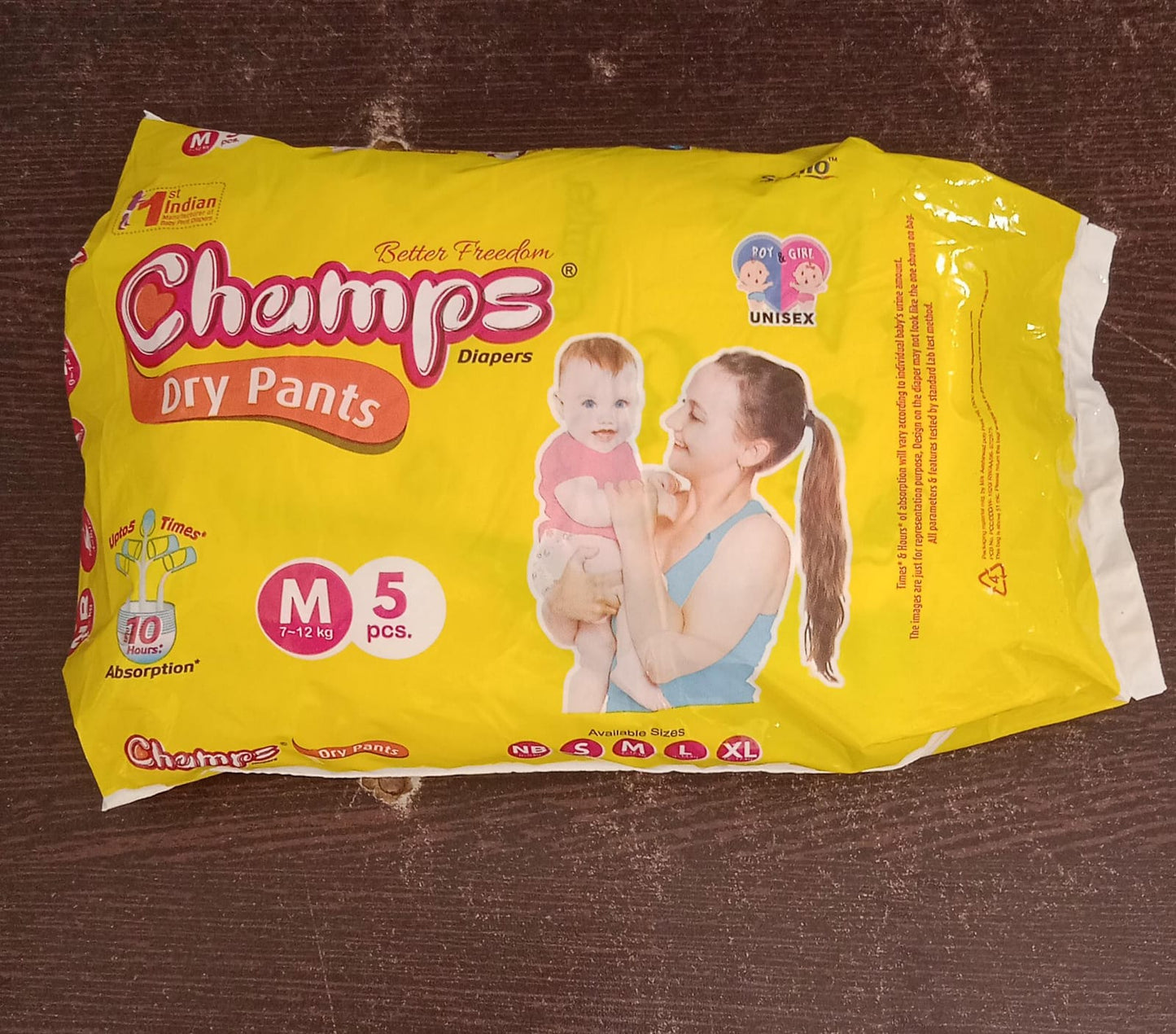 Medium Champs Dry Pants Style Diaper - Medium (5 pcs) Best for Travel  Absorption, Champs Baby Diapers, Champs Soft and Dry Baby Diaper Pants (M, 5 Pcs )