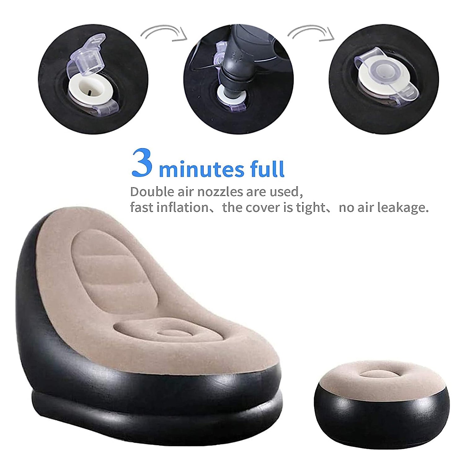 8062 Inflatable Sofa Lounge Chair Ottoman, Blow Up Chaise Lounge Air Sofa, Indoor Flocking Leisure Couch for Home Office Rest, Inflated Recliners Portable Deck Chair for Outdoor Travel Camping Picnic. 