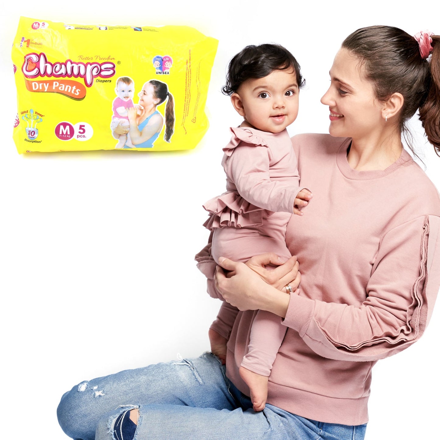 Medium Champs Dry Pants Style Diaper - Medium (5 pcs) Best for Travel  Absorption, Champs Baby Diapers, Champs Soft and Dry Baby Diaper Pants (M, 5 Pcs )