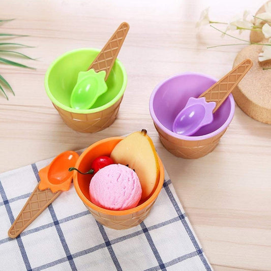 5320 Ice-Cream Waffle Spoon Bowel Cup Set | Premium ice Cream Set | Ice-Cream Bowel with Spoon 2pc Couple Bowl Set 