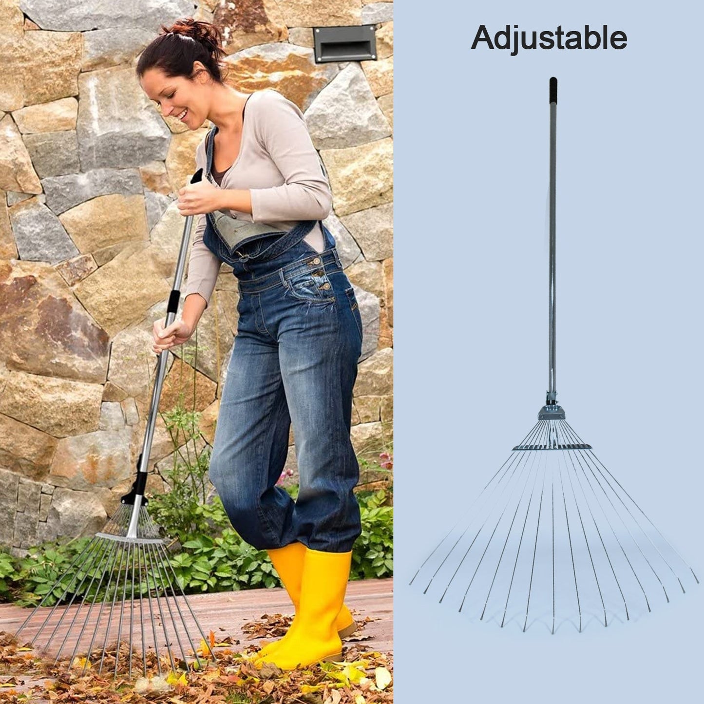 Rake for Gardening 115-152 CM , Stainless Steel Telescopic Garden Rake for Quick Clean Up of Lawn and Yard, Adjustable Rake Claws Spacing Garden Broom with Long Handle for Clean Leaves (MOQ :- 12 pc)