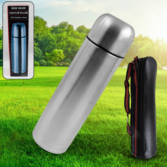 Vacuum Flask With Cover, 18/8 Stainless Steel | Hot and Cold Water Bottle with Push-Down Lid | Double Walled Stainless Steel Bottle for Travel, Home, Office, School, Picnic (750 ML)