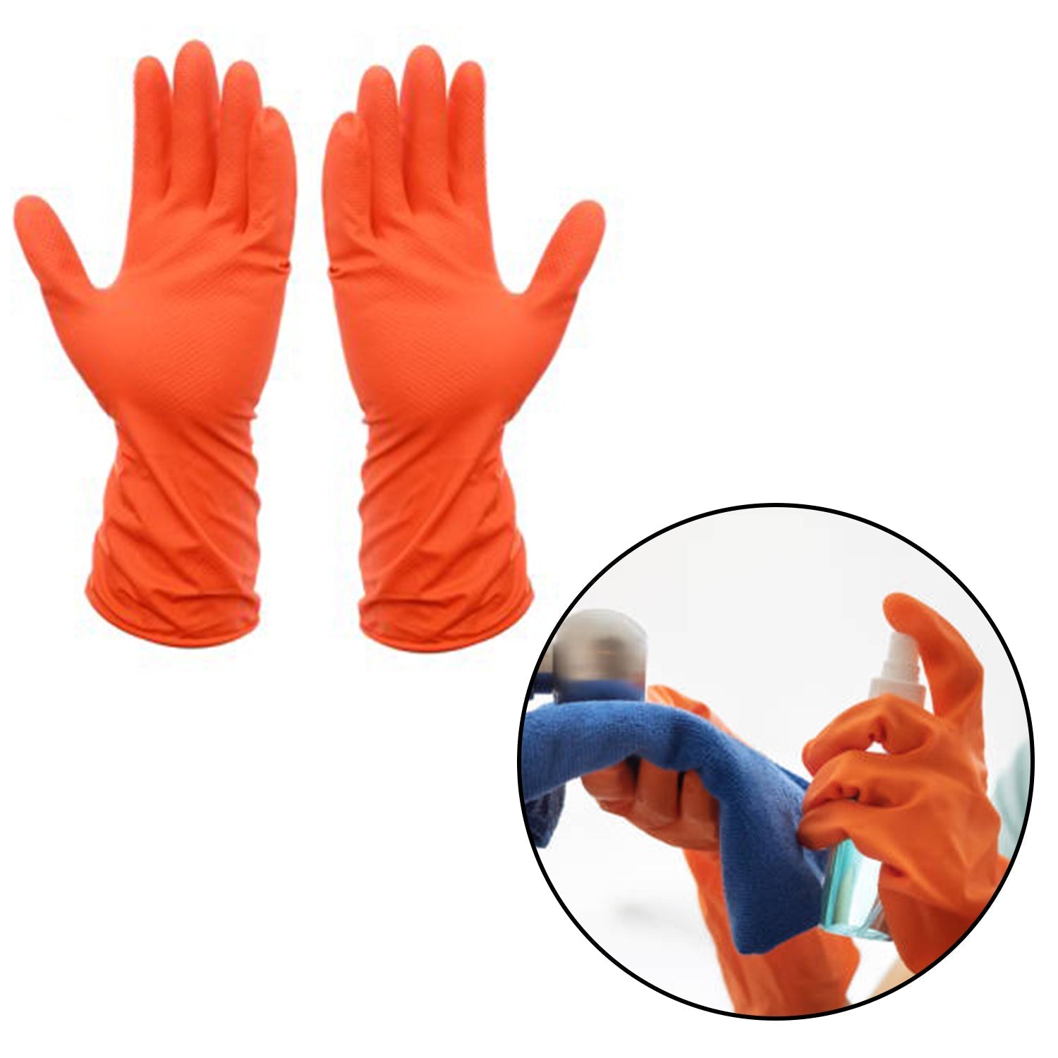 4851 2 Pair Large Orange Gloves For Types Of Purposes Like Washing Utensils, Gardening And Cleaning Toilet Etc. 