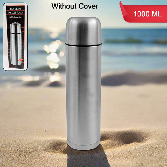 Vacuum Flask Without Cover, 18/8 Stainless Steel | Hot and Cold Water Bottle with Push-Down Lid | Double Walled Stainless Steel Bottle for Travel, Home, Office, School, Picnic (1000 ML / Without Cover)
