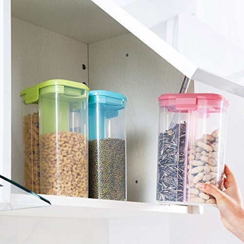 2147 Plastic 2 Sections Air Tight Transparent Food Grain Cereal Storage Container (2 ltr) 