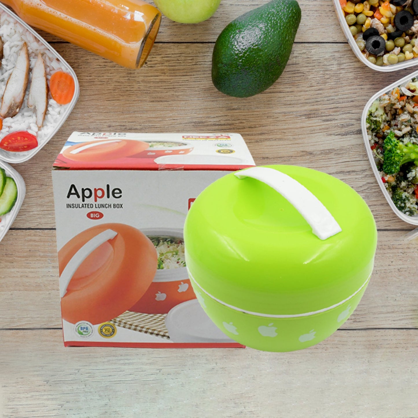 Big Apple Shape Carry Case Lunch Box Apple Fruit Storage Container for School Kids, Office, Picnic