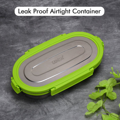 Ganesh Solo Oval 650 Stainless Steel Leak proof airtight Lunch Pack for Office & School Use