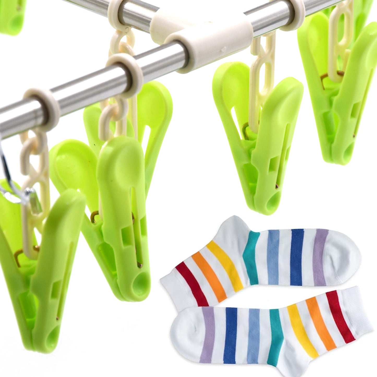 STRONG CLOTHESPIN RACK LAUNDRY DRYING RACK, CLOTHES HANGERS WITH 15 CLIPS, HANGER FOR DRYING UNDERWEAR, BABY CLOTHES