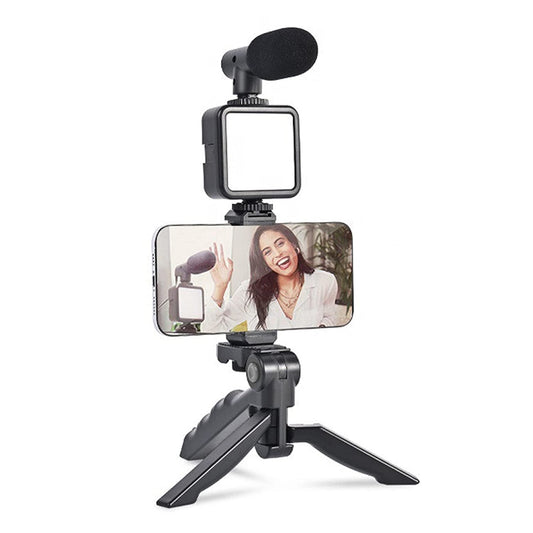 Vlogging Kit for Video Making with Mic Mini Tripod Stand, LED Light & Phone Holder Clip for Making Videos
