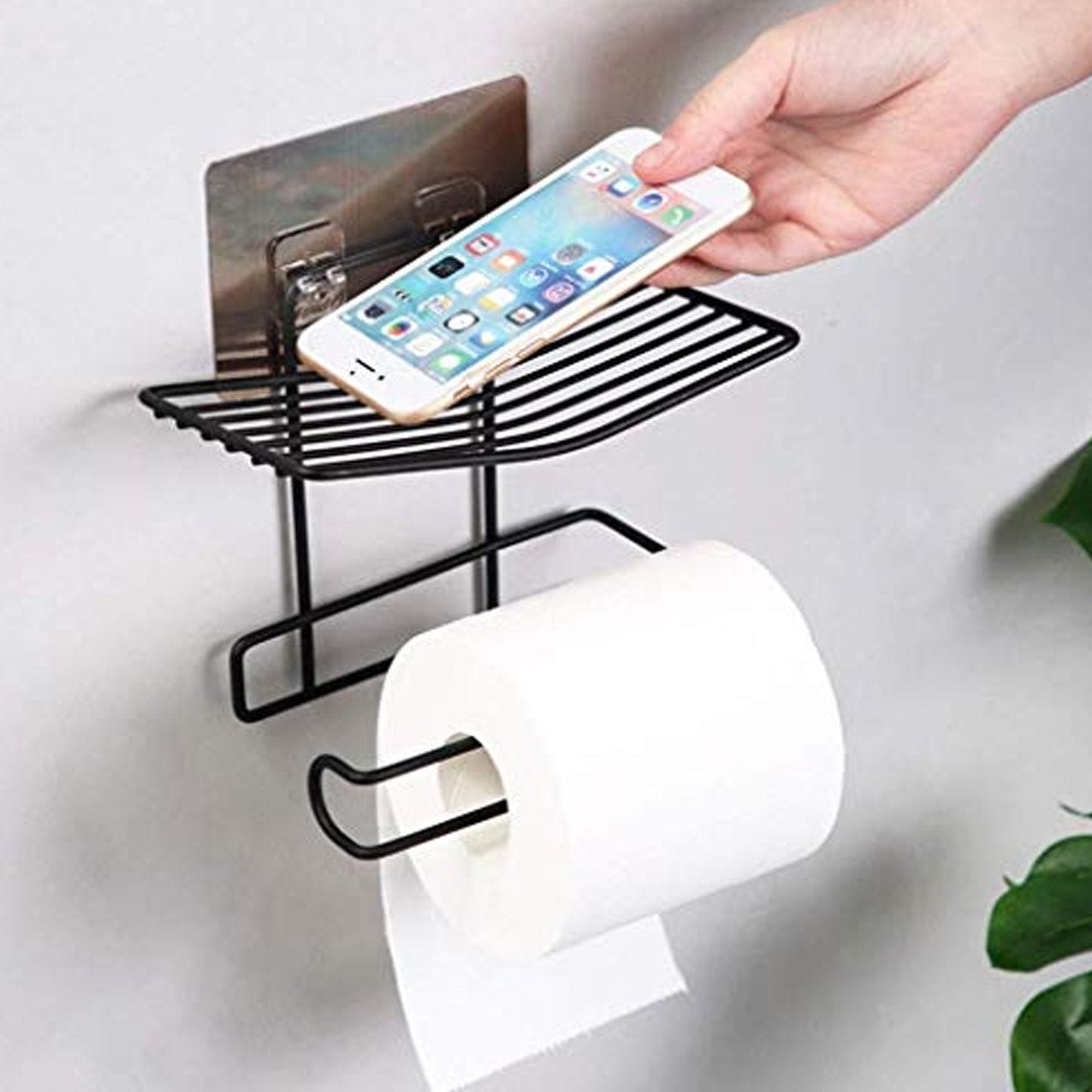 Iron Black Coated Self Adhesive Wall Mounted Tissue/Toilet Paper Holder