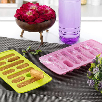 Easy to Release Flexible 10 Cubes ice Tray Easy Pop Out Flexible Plastic Long Stick Kit kat Shape Pack of 4 Pcs