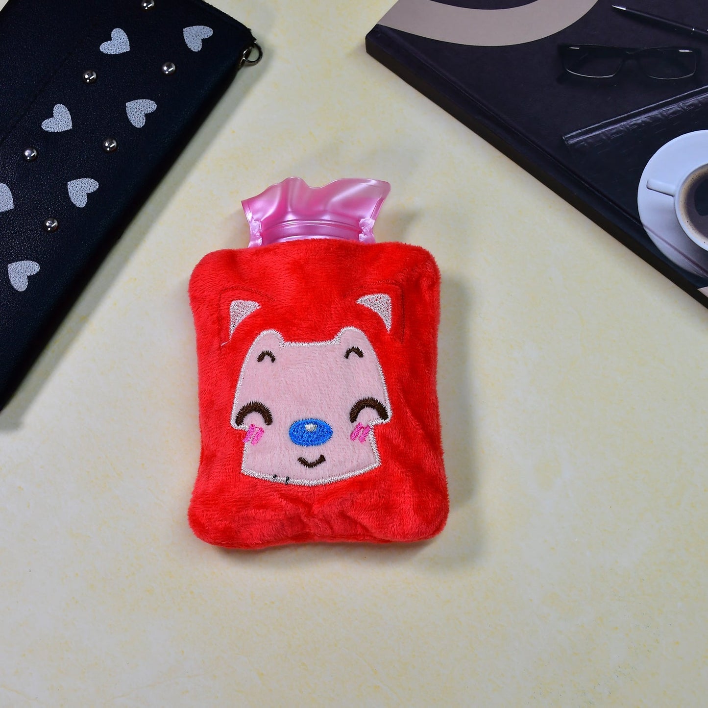 Pink Cat small Hot Water Bag with Cover for Pain Relief, Neck, Shoulder Pain and Hand, Feet Warmer, Menstrual Cramps