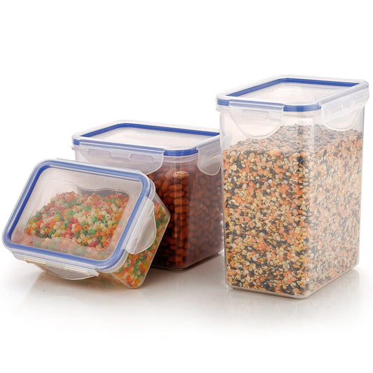 Classics Rectangular Plastic Airtight Food Storage Containers with Leak Proof Locking Lid Storage container set of 3 Pc 500ml,1000ml,1500ml