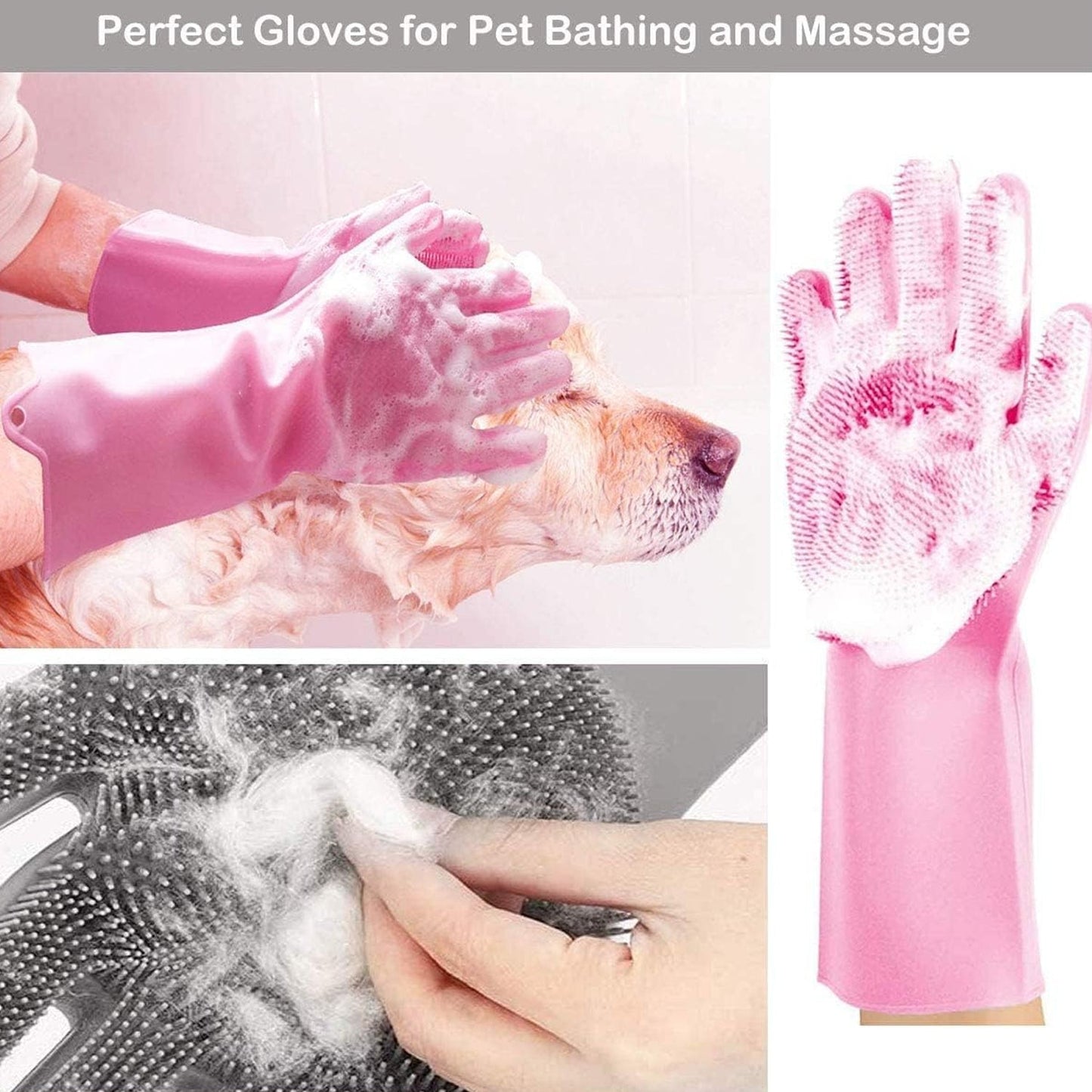 Washing Gloves with Scrubber Silicone for Wash Dish Kitchen Bathroom Pet Grooming 1 Pc Left Hand