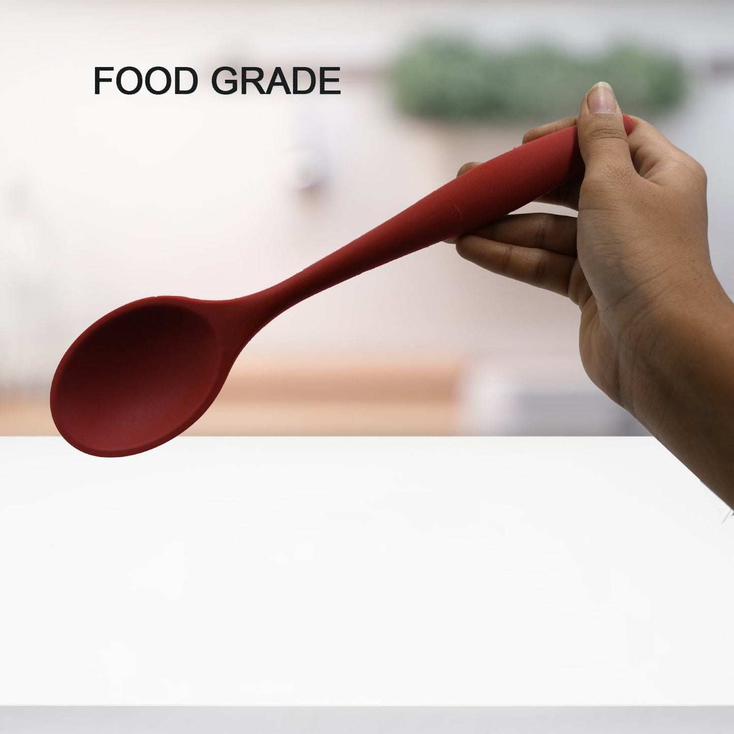 HEAT RESISTANT SILICONE BASTING SPOON NON-STICK SPOON HYGIENIC SOLID COATING COOKWARE KITCHEN TOOLS (27CM)