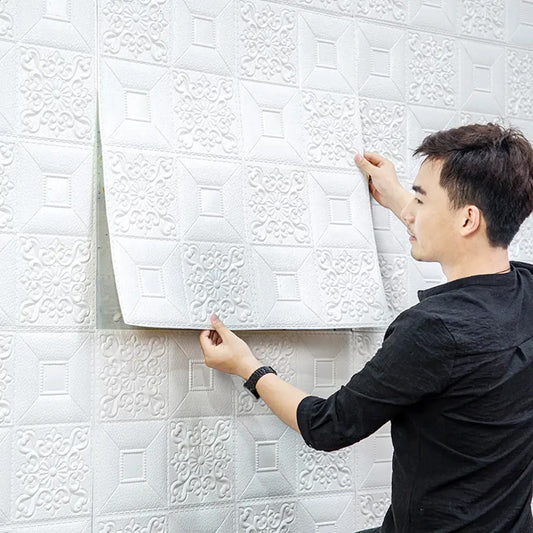 Wallpaper 3D Foam Wallpaper Sticker Panels I Ceiling Wallpaper For Living Room Bedroom I Furniture, Door I Foam Tiles (Square Design)