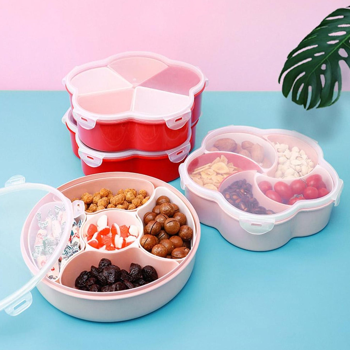 5 Compartments Party Food Storage Snack Nuts Box For Peanuts Fruits and Candy Box For Home & Kitchen Use