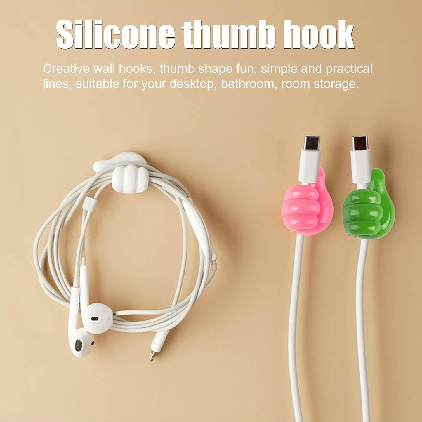 Thumb Cable Clips,Cord Holder Multi-Functional Wall Hooks Cable Organizer Pack Of 10