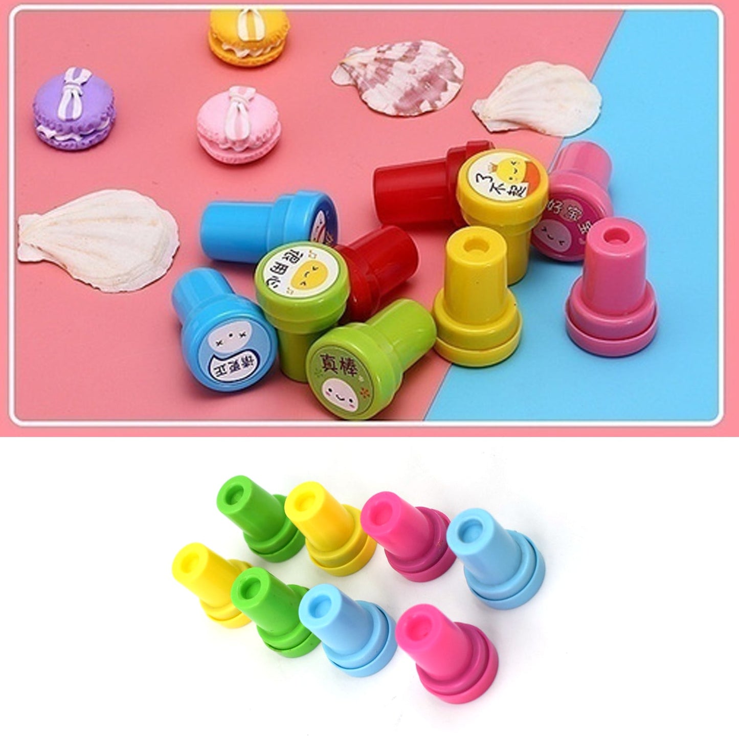 Emoticon Stamps 8 pieces in Round Shape Stamp for Kids Theme Stamps for School Craft & Prefect Gift for Teachers, Parents and Students (Multicolor)