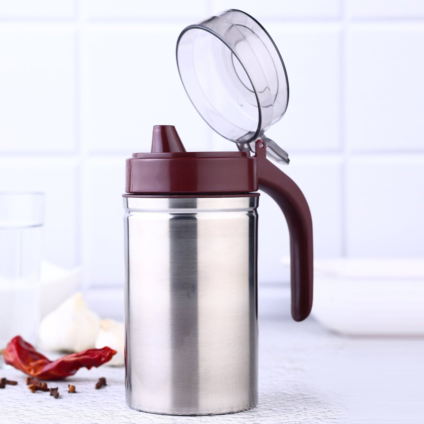 Oil Dispenser Stainless Steel with small nozzle 500ML Oil Container.