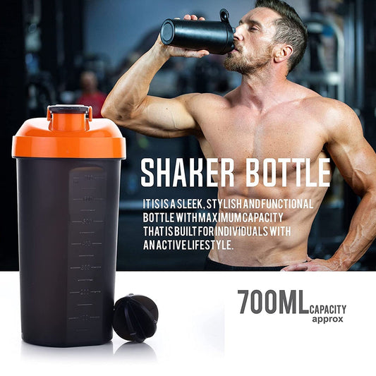 700ml Protein Shaker Bottle with Powder Storage 3-Compartment Gym Shake Blender