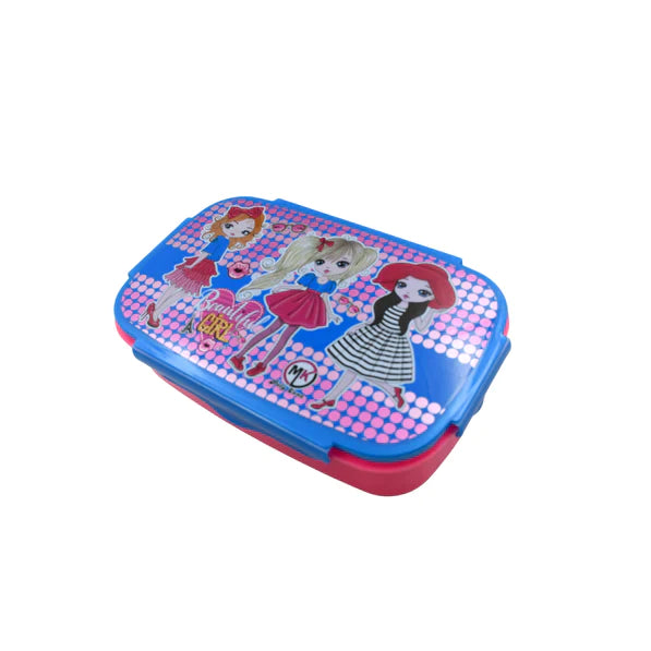 CARTOON PRINTED PLASTIC LUNCH BOX WITH INSIDE SMALL BOX & SPOON FOR KIDS, AIR TIGHT LUNCH TIFFIN BOX FOR GIRLS BOYS, FOOD CONTAINER