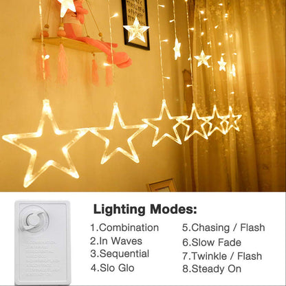 12 Stars Curtain String Lights, Window Curtain Lights with 8 Flashing Modes Decoration for Festivals