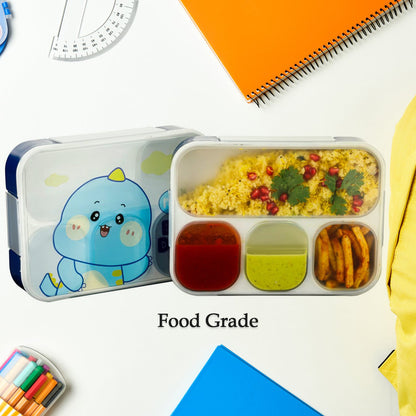 Cartoon Print Leak-Proof 4 Compartment Plastic Air Tight Lunch Box for Office, Microwave & Dishwasher Safe