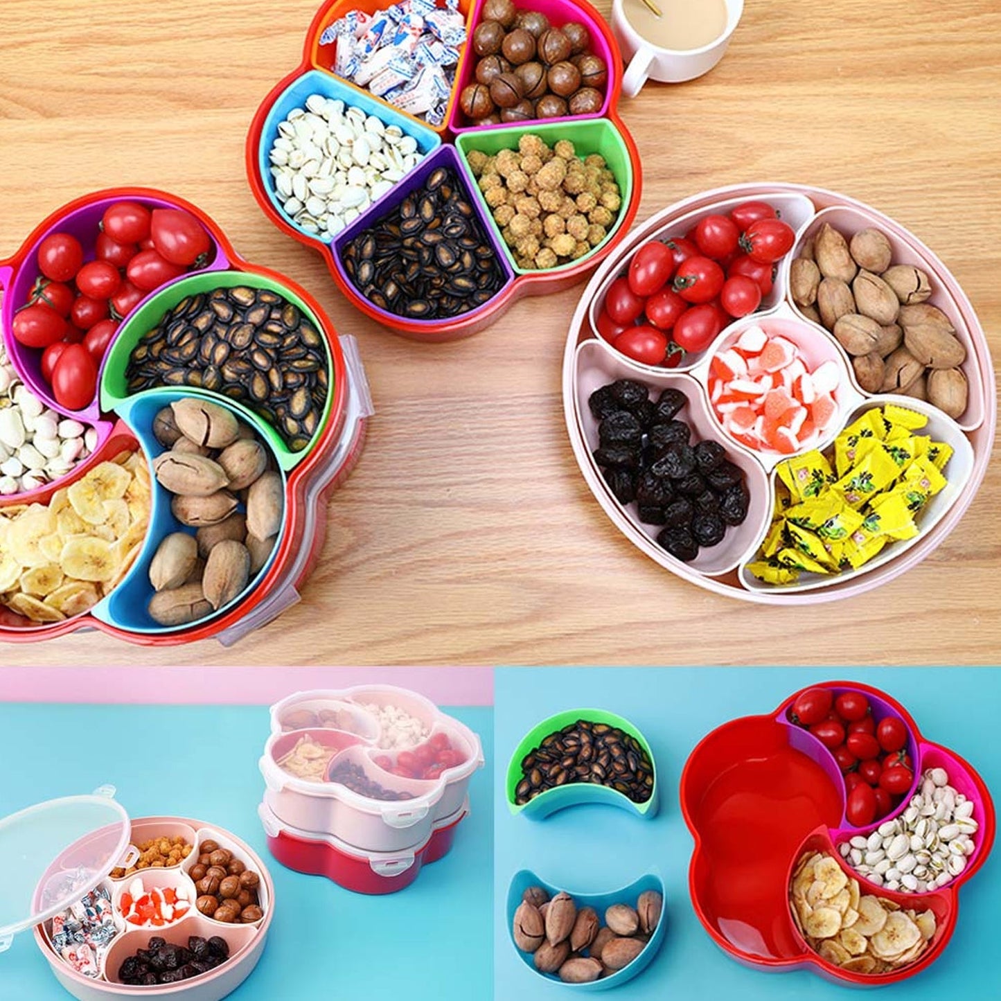 5 Compartments Party Food Storage Snack Nuts Box For Peanuts Fruits and Candy Box For Home & Kitchen Use