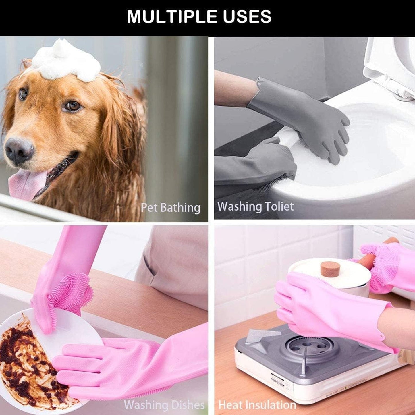 Washing Gloves with Scrubber Silicone for Wash Dish Kitchen Bathroom Pet Grooming 1 Pc Left Hand