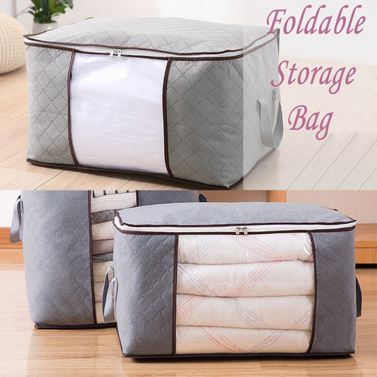 Storage bag with Zipper and Space Saver Comforter bag with Large Clear Window and Carry Handles for Closet.