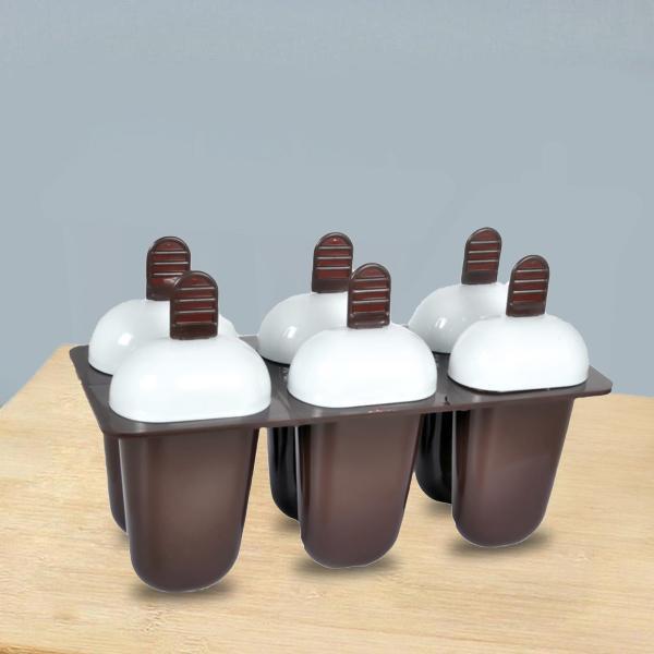 Plastic Ice Candy Maker Moulds Set with 6 Cups Brown