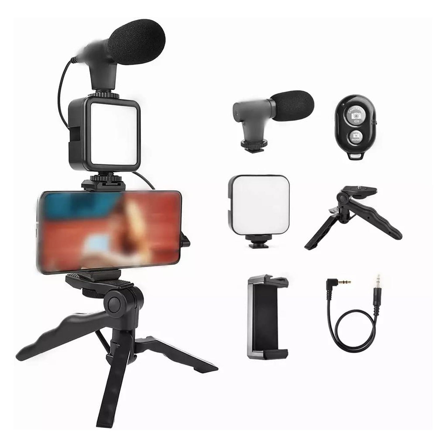 Vlogging Kit for Video Making with Mic Mini Tripod Stand, LED Light & Phone Holder Clip for Making Videos