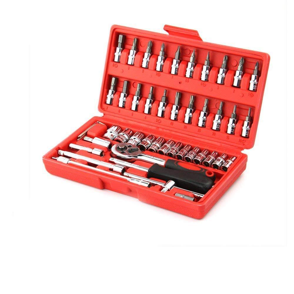 Socket 1/4 Inch Combination Repair Tool Kit (Red, 46 pcs)