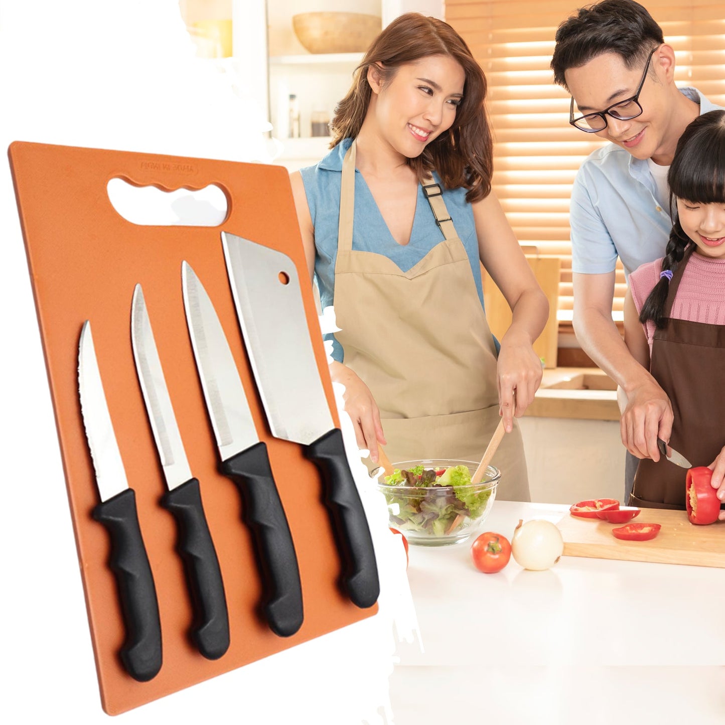 Chopping Board with Knife Set (Pack of 5)