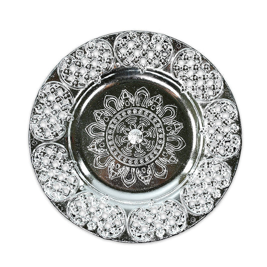 Silver plated swastik pooja thali set glossy puja thali