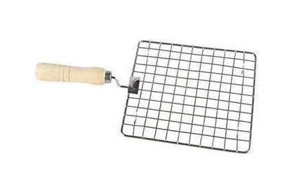 Kitchen Square Stainless Steel Roaster Papad Jali, Barbecue Grill with Wooden Handle