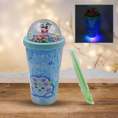 LED Light Unicorn Sipper Water Bottle Mason Jar Tumbler with Straw for Kids Glitter Sipper with Toy Drinking Cups