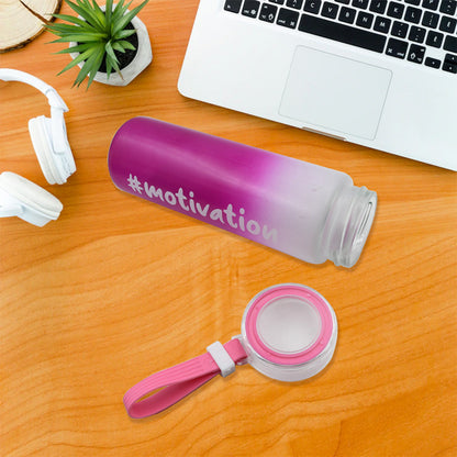 Motivational Glass Bottle Colorful portable Water Glass Bottle With Rubber Band Water Throughout The Day 350 ml