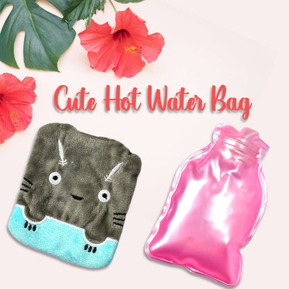 Grey Cat Print small Hot Water Bag with Cover for Pain Relief, Neck, Shoulder Pain and Hand, Feet Warmer, Menstrual Cramps