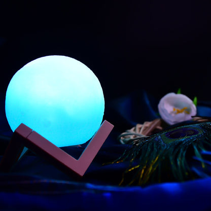 Moon Night Lamp Blue Color with wooden Stand Night Lamp for Bedroom