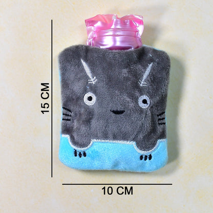 Grey Cat Print small Hot Water Bag with Cover for Pain Relief, Neck, Shoulder Pain and Hand, Feet Warmer, Menstrual Cramps
