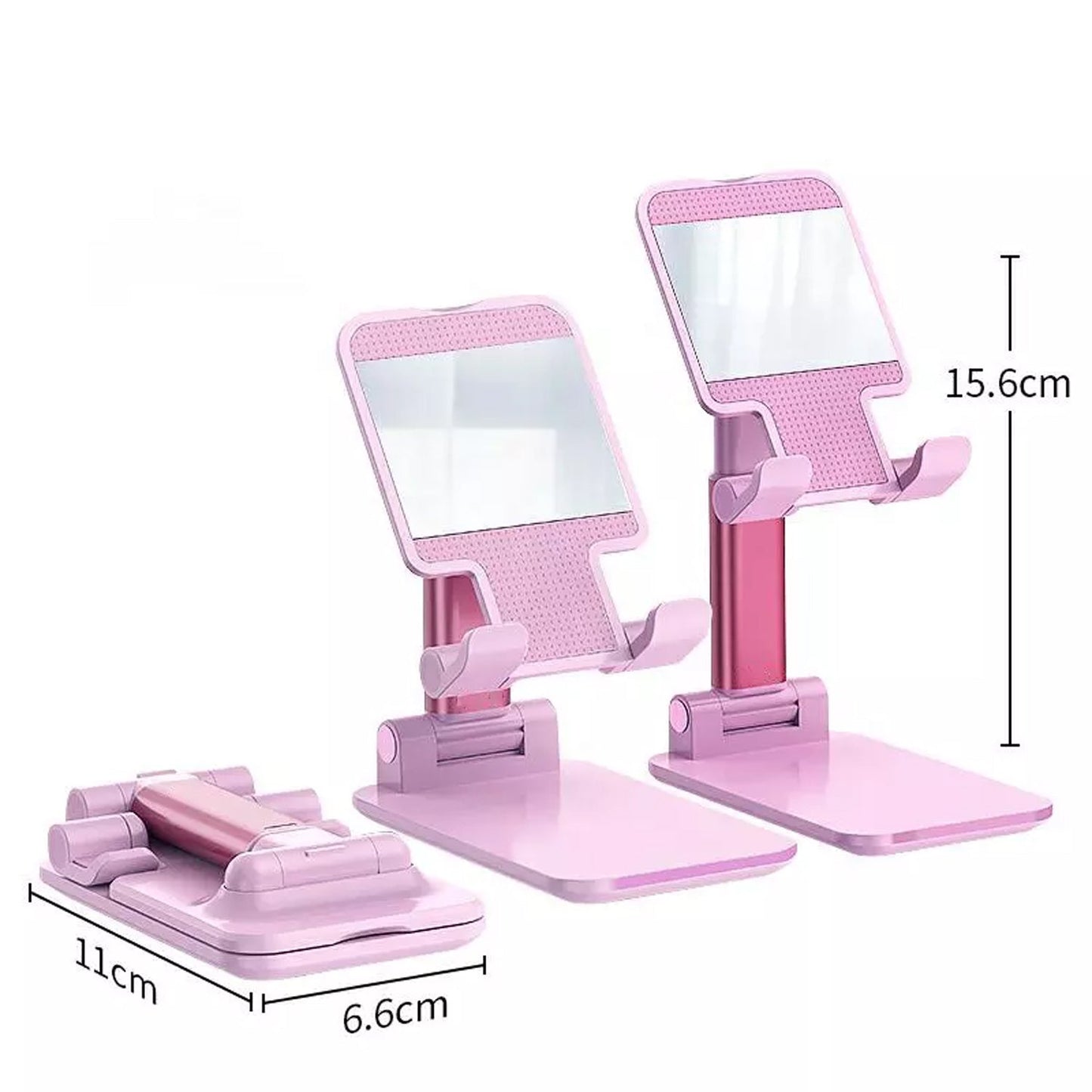 Desktop Cell Phone Stand with mirror Full 3-Way Adjustable Phone Stand for Desk Height + Angles